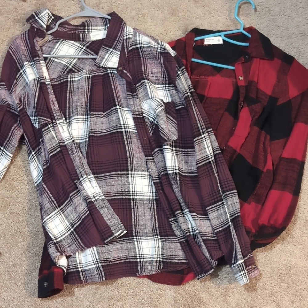 Plaid Shirt Set - Red and Purple